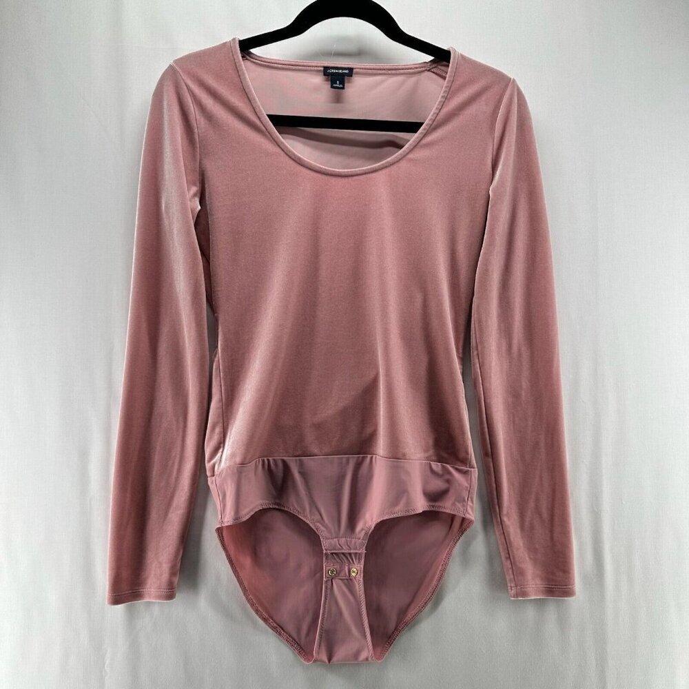 J.CREW/JEANS Bodysuit Womens Size S Velvet Scoop Neck Long Sleeve Stretch Pink
